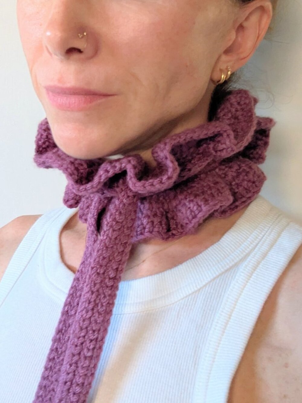 Handmade Crochet Ruffled Ribbon Skinny Scarf Tie Collar OS Coquette